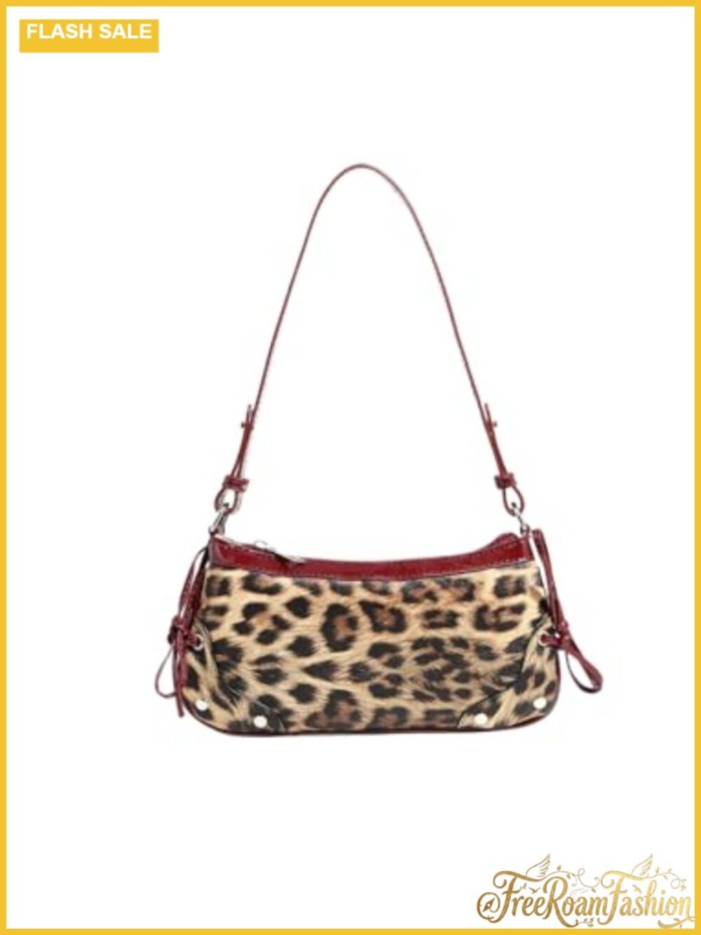 Y2K Leopard Print Mini Shoulder Bag Studded Zipper Party Club Purse